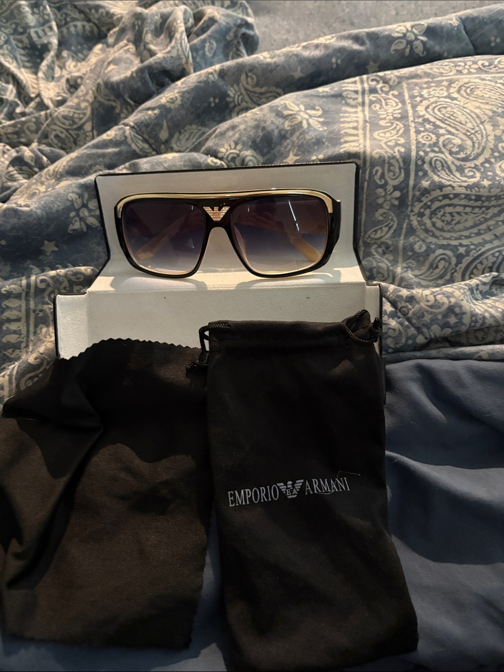 Emporio Armani Gold Frame Sunglasses with Brown Gradient Lenses